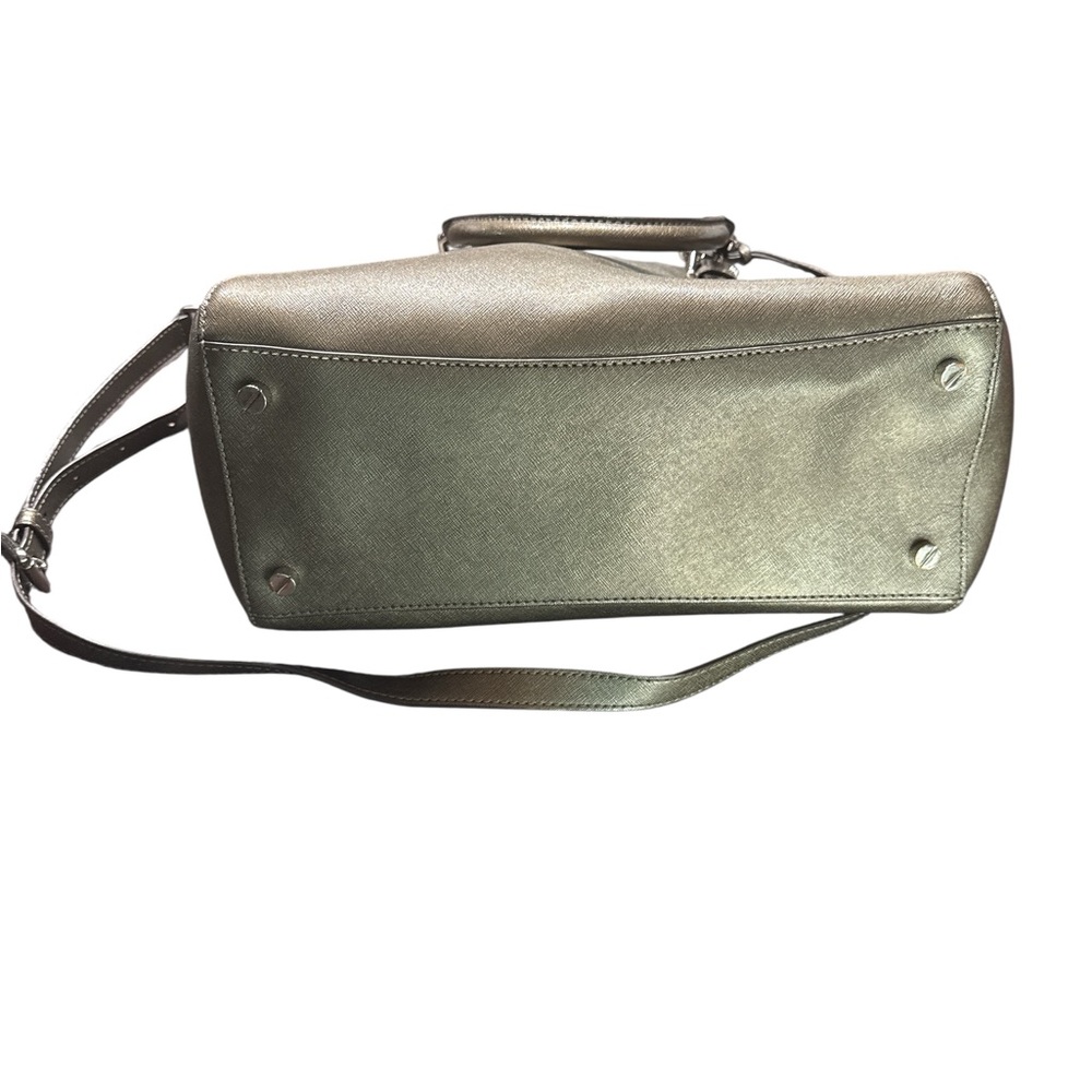 Michael Kors Gold Bag Ciara large Saffiano Leather Satchel Metallic Pewter Purse - Picture 6 of 6